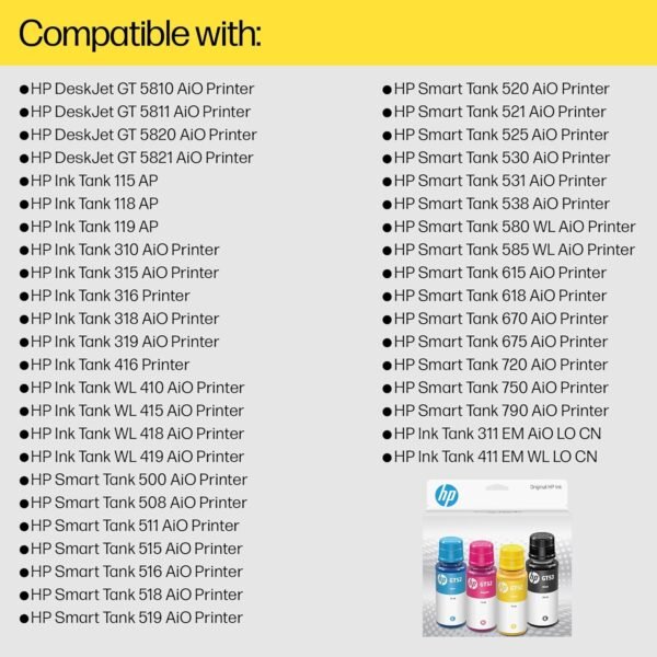 HP Ink Bottle Black & Color (GT 53 Black GT 52 C/M/Y) Combo Set of 4 (GT53 & GT52) - Image 5