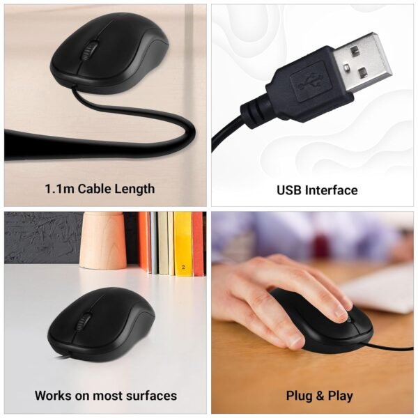 ZEBRONICS Zeb-Comfort Wired USB Mouse, 3-Button, 1000 DPI Optical Sensor, Plug & Play, for Windows/Mac, Black - Image 2